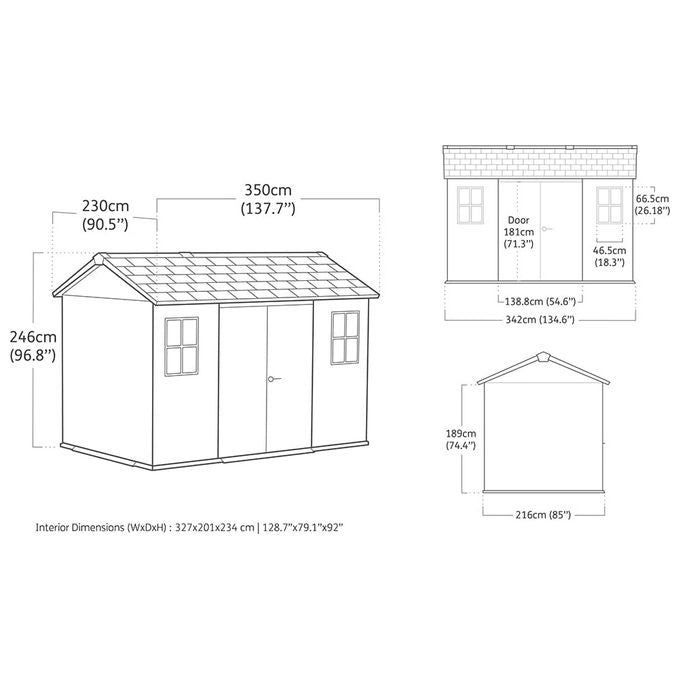 Keter 273220 Newton Plus Casetta da Giardino in Resina EVOTECH+ 350x230x246 cm Doppia Porta Pavimento 6,5 m² colore Grigio