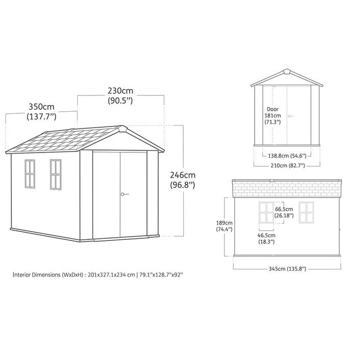 Keter 273220 Newton Plus Casetta da Giardino in Resina EVOTECH+ 350x230x246 cm Doppia Porta Pavimento 6,5 m² colore Grigio