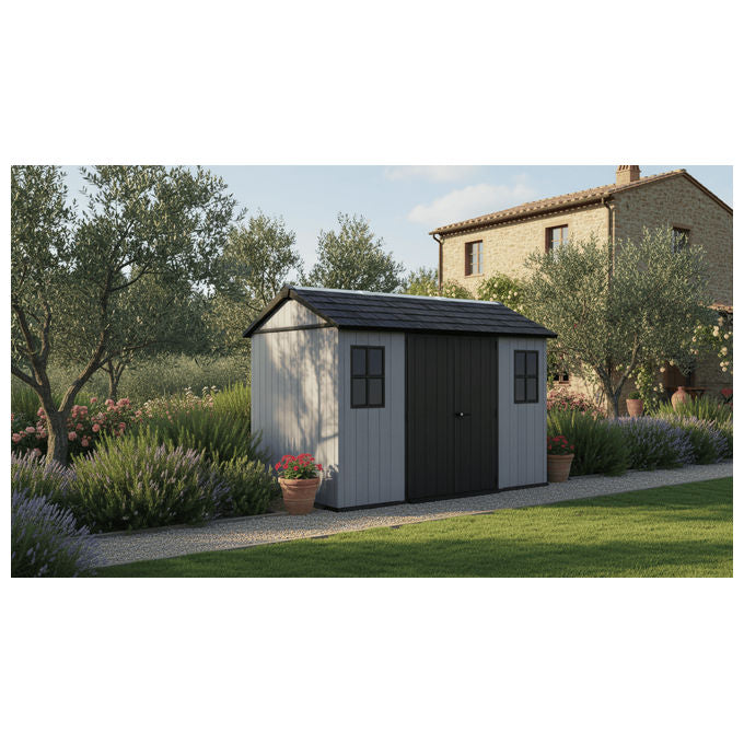 Keter 273220 Newton Plus Casetta da Giardino in Resina EVOTECH+ 350x230x246 cm Doppia Porta Pavimento 6,5 m² colore Grigio