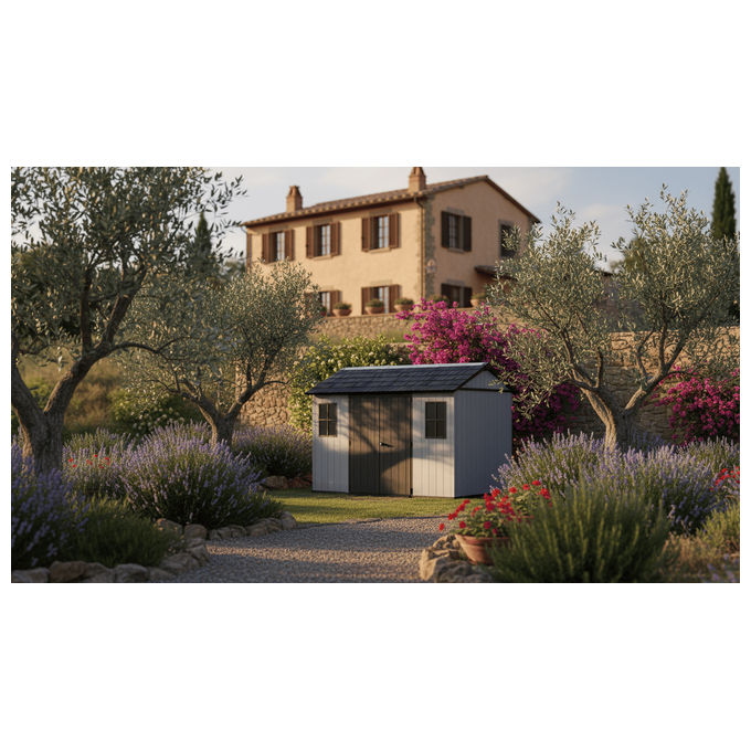 Keter 273220 Newton Plus Casetta da Giardino in Resina EVOTECH+ 350x230x246 cm Doppia Porta Pavimento 6,5 m² colore Grigio