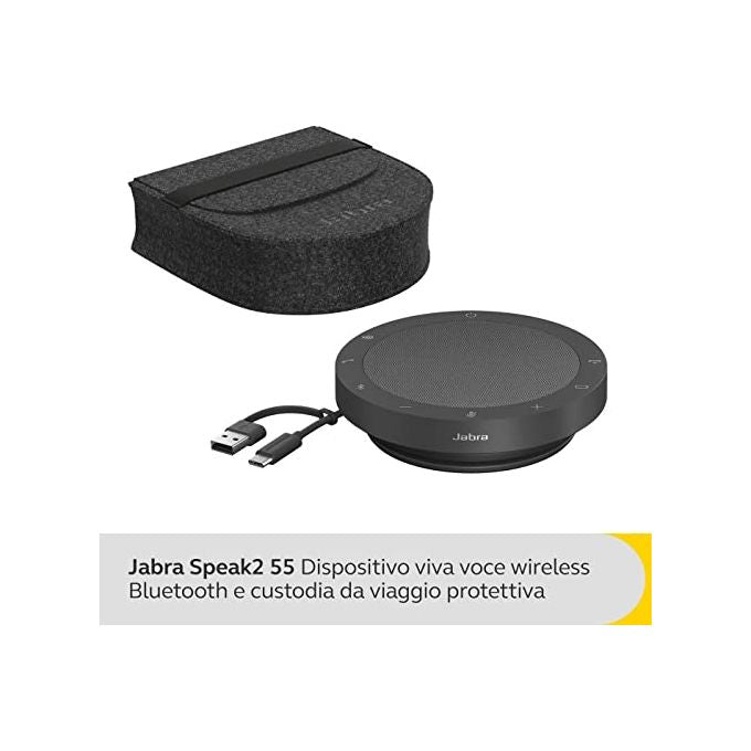 Jabra 2755-109 Speak2 55 MS Speakerphone Vivavoce Bluetooth USB-C USB-A 4 Microfoni 12h Autonomia IP64 colore Grigio