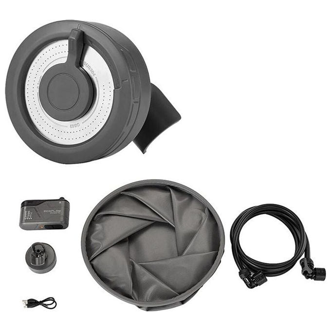 EcoFlow EFA-SHOWERKIT Kit Doccia Portatile con Pompa e Secchio Pieghevole Compatibile con EcoFlow WAVE Alimentazione USB-C colore Nero