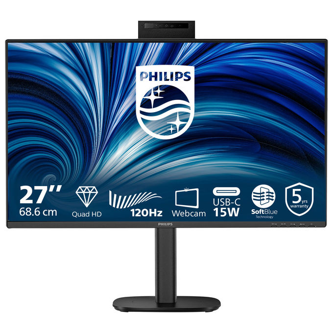 Philips monitor 27 pollici WQHD, 27B2N3500JH, IPS 120 Hz, 4 ms, webcam 5 MP, USB-C, altoparlanti, regolazione altezza