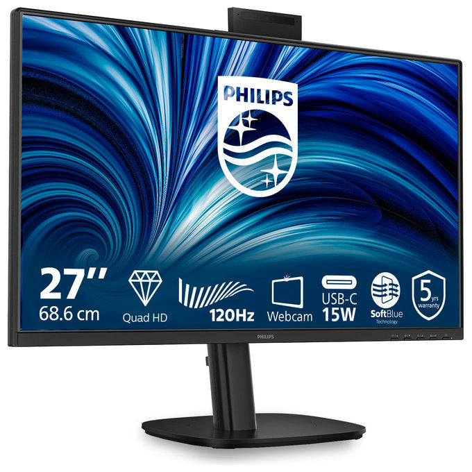 Philips monitor 27 pollici WQHD, 27B2N3500JH, IPS 120 Hz, 4 ms, webcam 5 MP, USB-C, altoparlanti, regolazione altezza