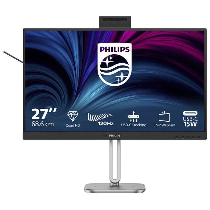 Philips 27B2U4601H Monitor 27'' IPS QHD 2560x1440 120Hz 4ms Webcam Windows Hello USB-C Hub Ethernet colore Argento
