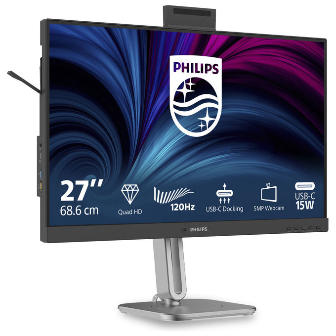 Philips 27B2U4601H Monitor 27'' IPS QHD 2560x1440 120Hz 4ms Webcam Windows Hello USB-C Hub Ethernet colore Argento