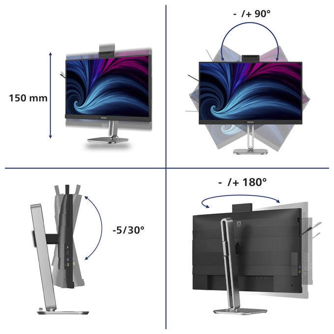 Philips 27B2U4601H Monitor 27'' IPS QHD 2560x1440 120Hz 4ms Webcam Windows Hello USB-C Hub Ethernet colore Argento