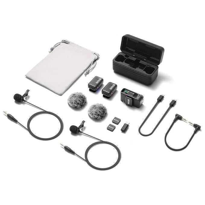 BOYA BOYAMIC-2-01 BOYAMIC 2 Microfono Cravatta Wireless con Doppio Trasmettitore Cancellazione del Rumore AI Fino a -40 dB Registrazione a 32 Bit con 8 GB di Memoria Integrata USB-C 3.5 mm colore Nero