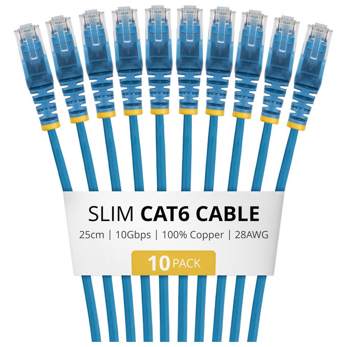 StarTech.com N6PAT25CMBLS10PK Cavo Patch RJ-45 M a RJ-45 M 0.25 m Cat6 U-UTP 10 Gbps PoE++ 100 W A Basso Rilascio Di Fumo Blu colore Blu