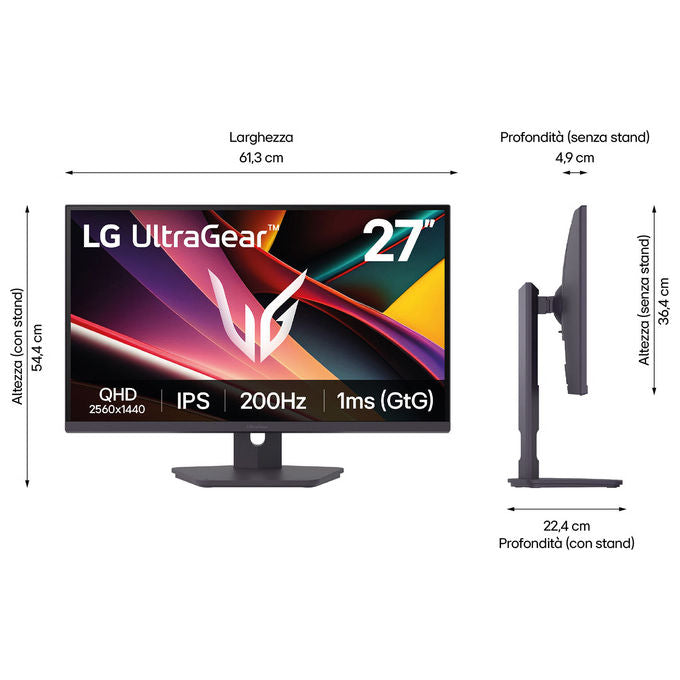 LG 27G610A-B.AEUQ UltraGear Monitor Gaming 27'' QHD 200Hz 1ms IPS FreeSync Premium HDR400 colore Nero