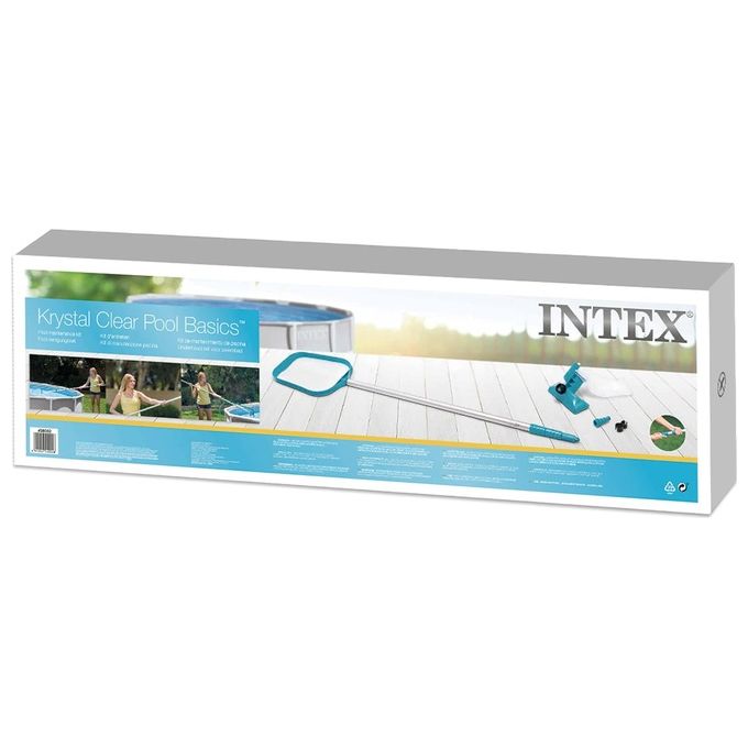 Intex 28002 Kit Pulizia Piscina Fuoriterra asta telescopica 239 cm diametro fino a 488 cm colore Azzurro