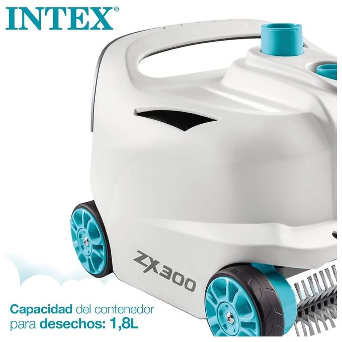 Intex 28005 ZX300 Deluxe Pulitore Automatico Piscina Fondo e Pareti Doppie Spazzole Rotanti Tubo 6.5 m Filtro 0.15 mm Capacita' 1.8 L colore Nero