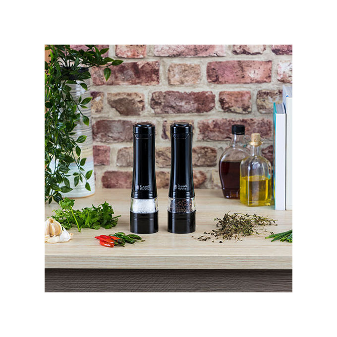 Russell Hobbs 28010-56 Set Macinasale Macinapepe Elettrico Ceramica Regolabile Base Illuminata a Batterie colore Nero