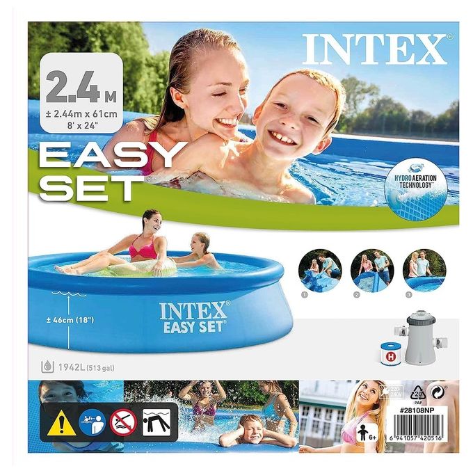Intex 28108NP Easy Set Piscina Fuori Terra Rotonda 244x61 cm Autoportante Pompa Filtro 1250 L-h 1942 L colore Azzurro