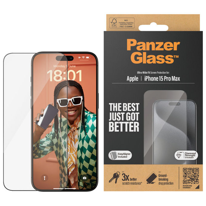 PanzerGlass Apple iPhone 15 Pro Max 6.7' Screen Protector Ultra-Wide Fit Clear