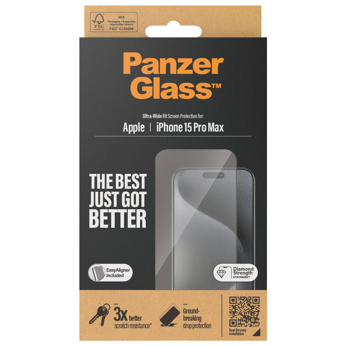 PanzerGlass Apple iPhone 15 Pro Max 6.7' Screen Protector Ultra-Wide Fit Clear