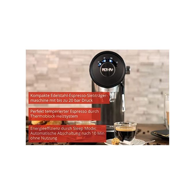 Unold 28636 Piccopresso Macchina da caffe' Espresso 0,9 L 20 bar 1360 W con Montalatte e Funzione Acqua Calda colore Acciaio inox-Nero