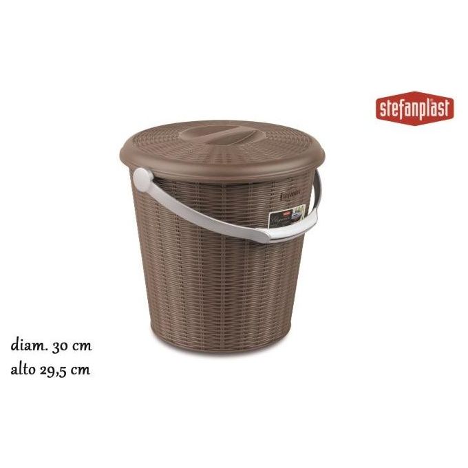 Stefanplast 3666 Elegance Pattumiera con Coperchio 10 Lt Finitura Midollino Chiusura Antirandagismo Manico Soft Touch colore Tortora