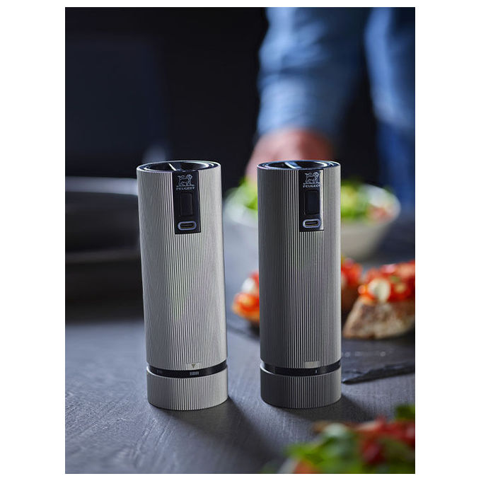 Peugeot 2-4314800 Line Electric Set macina sale e pepe con macinatura regolabile U-Select materiale alluminio e carbonio altezza 15 cm colore Grigio