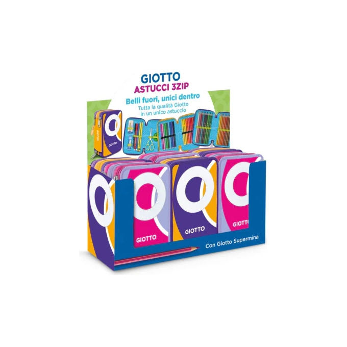 Giotto F988500 Supermina Astuccio 3 scomparti con chiusura zip in poliestere 900D e cerniere metallo colore Assortiti