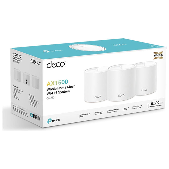 TP-Link DECO X1500(3-PACK) Deco X1500 Sistema Mesh Wi-Fi 6 (802.11ax) Dual-band 2.4 GHz 5 GHz 1500 Mbit-s colore Bianco