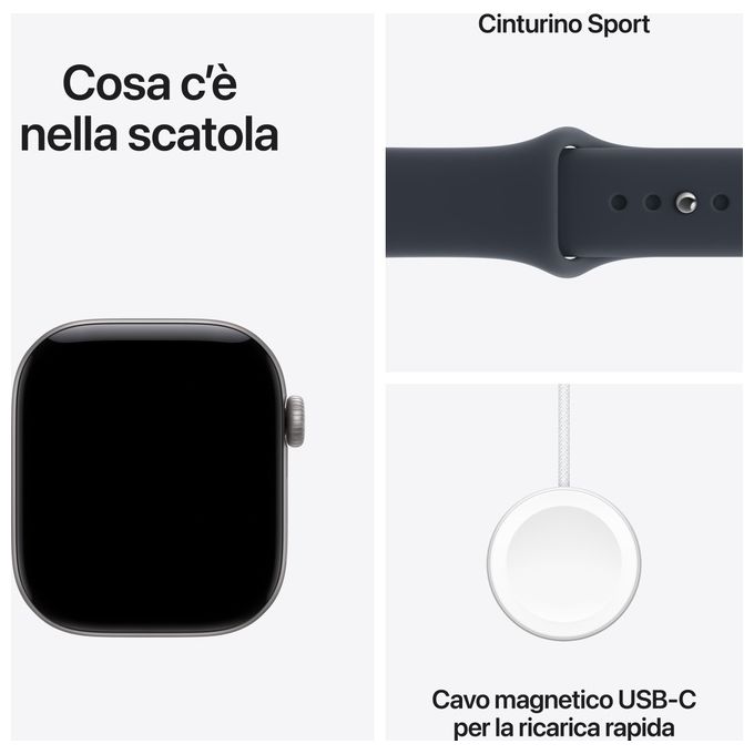 Apple MJE94QL-A Apple Watch Series 12 GPS Cassa 42 mm in Alluminio Grigio Siderale con Cinturino Sport Blu Marino M-L colore Blu Marino