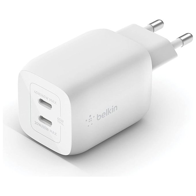 Belkin WCA011KQWH BOOST Charge Caricatore da muro USB-C 65W con tecnologia GaN e spina US pieghevole colore Bianco