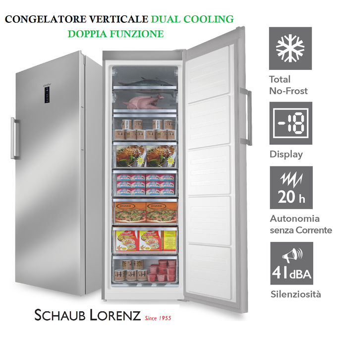 Schaub Lorenz SSCVND310X Congelatore Verticale 308 L 185 cm Classe F 41 dB No Frost Display colore Silver