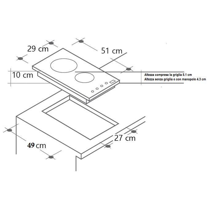 Schaub Lorenz SSPC302XF Piano cottura a Gas 51 cm 2 Fuochi Accensione Sottomanopola Comandi Frontali colore Inox
