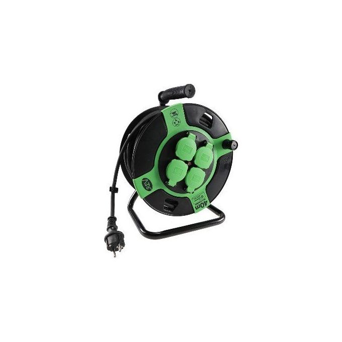 Rev Avvolgicavo in Plastica 40mt IP 44 4-Fold Nero-verde