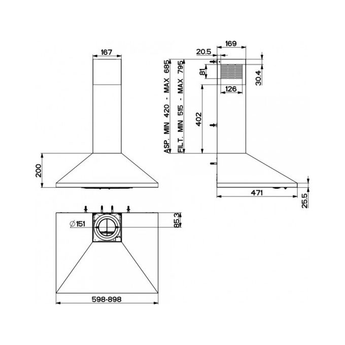 Silverline 2240.6.733.04 Cappa a Parete 60 cm 295 m³-h Classe D 63 dB Pulsanti colore Acciaio Inossidabile