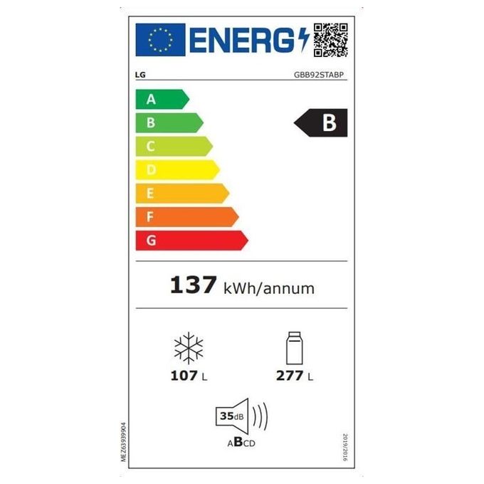 LG GBB92STBAP Frigorifero Combinato 384 L 203 cm Classe A 36 dB No Frost Inverter colore Acciaio Inossidabile