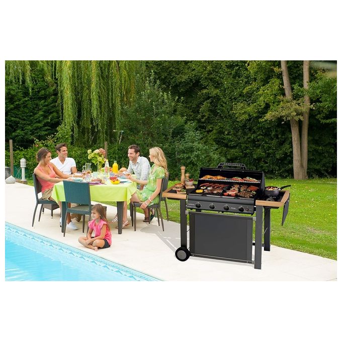 Campingaz 3000001988 Adelaide 4 Classic Extra LDX Barbecue a gas 4 bruciatori 21 kW con fornello laterale 2.3 kW griglia e piastra in ghisa smaltata termometro integrato ruote bloccabili colore Nero