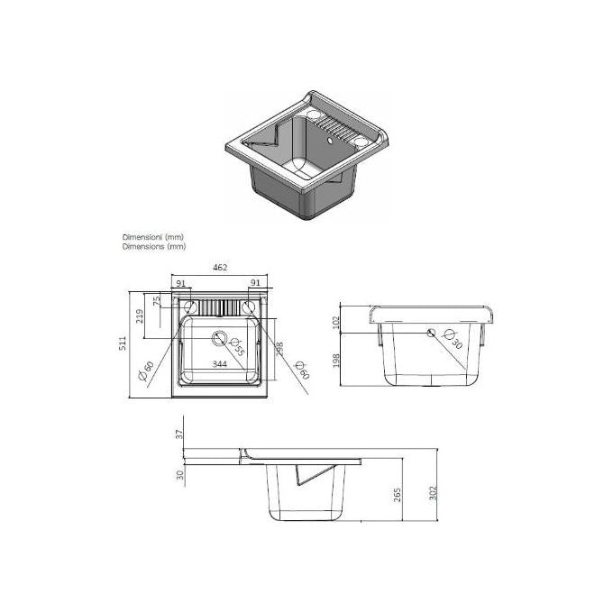 Negrari 7006AK Lavatoio in Nobilitato con Vasca in Resina Resistente agli Acidi Kit di Montaggio Incluso colore Bianco