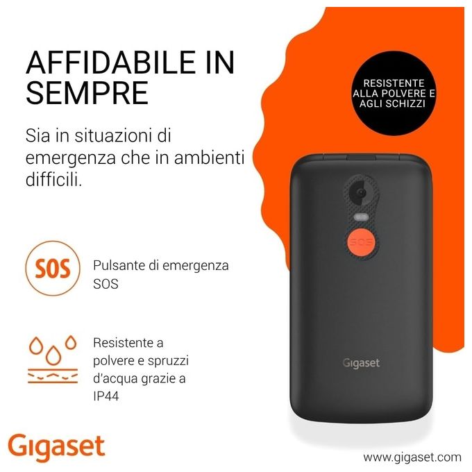 Gigaset GL395, Telefono Cellulare per Anziani, Nero, Sim Singola, Tasto SOS