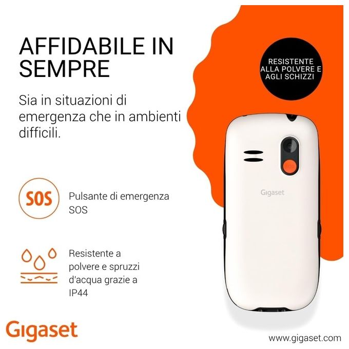 Gigaset S30853-H1230-R103 GL395 Telefono per Anziani 2.2'' Tasto SOS Bluetooth IP44 800 mAh colore Bianco