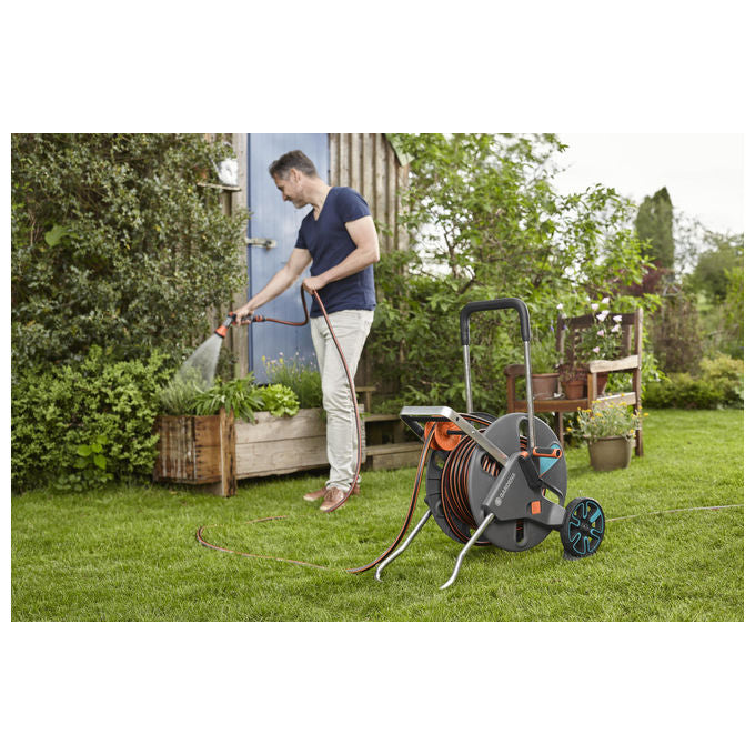 Gardena 18520-20 CleverRoll L Easy Carrello Avvolgitubo Manuale capacita' 100 m colore Nero Blu Arancione