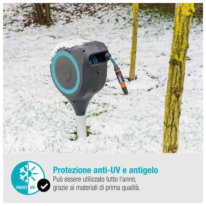 Gardena RollUp S Avvolgitubo da giardino 15 m con picchetto girevole 360° riavvolgimento automatico UV colore Foglia di te'