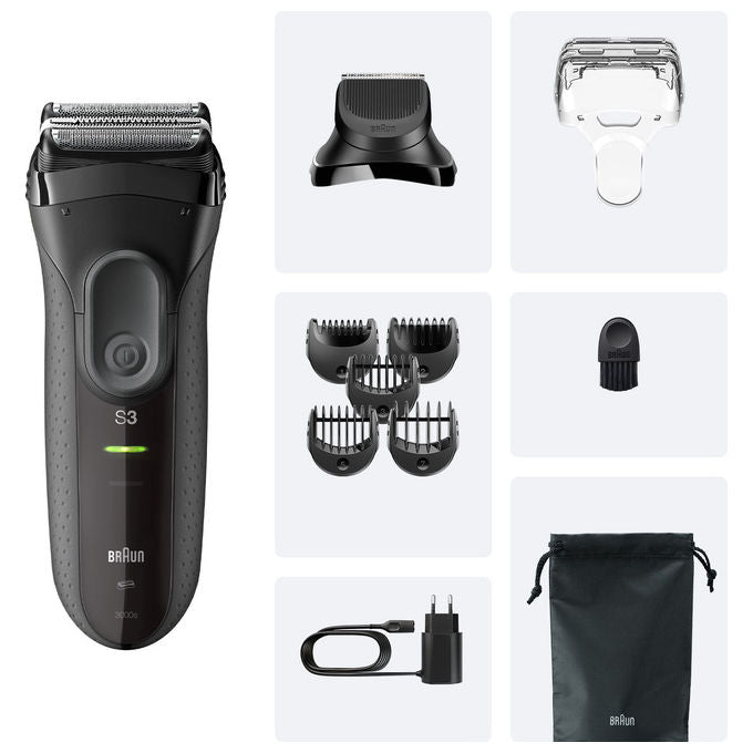 Braun 3000BT Series 3 Rasoio elettrico con testina per barba e rifinitore 45 min di autonomia colore Nero Grigio