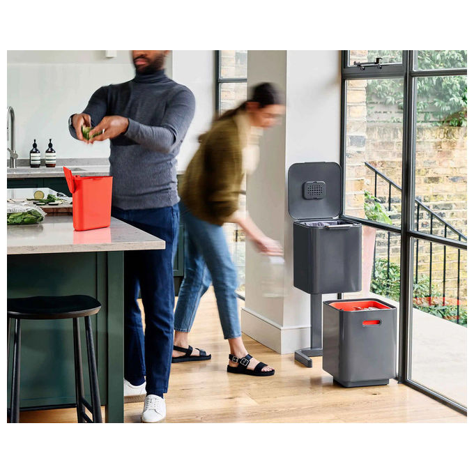 Joseph Joseph 30065 Totem Compact Pattumiera per raccolta differenziata 40 L con due scomparti da 20 L e contenitore estraibile per rifiuti umidi 3 L colore Grigio