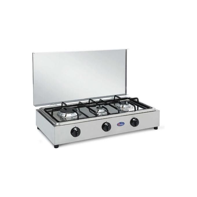 Cf Parker 300accgpm Fornello a Gas Metano 3 Fuochi in Acciaio Inox con Coperchio