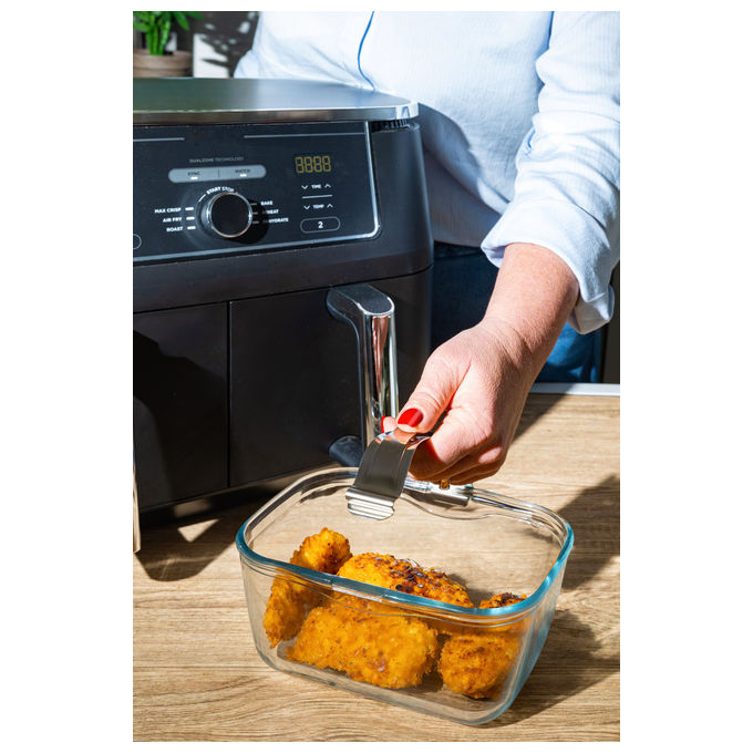 Pyrex 301U300-8045 Nacchera Rettangolare per Air Fryer Vetro Borosilicato 2 L 18x20x8 cm Manico Acciaio Inossidabile colore Trasparente