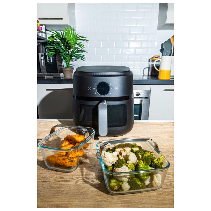 Pyrex 301U300-8045 Nacchera Rettangolare per Air Fryer Vetro Borosilicato 2 L 18x20x8 cm Manico Acciaio Inossidabile colore Trasparente