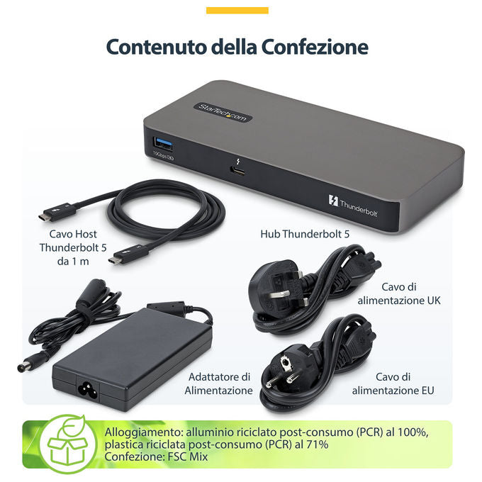 StarTech.com 303UE-TB5-HUB Hub Thunderbolt 5 a 4 Porte con KVM Thunderbolt Share 80 120 Gbps Multi Monitor 8K PD 140W USB A 10 Gbps TB4 USB4 colore Grigio