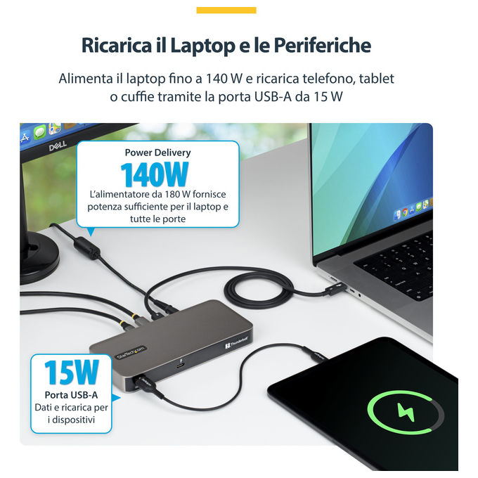 StarTech.com 303UE-TB5-HUB Hub Thunderbolt 5 a 4 Porte con KVM Thunderbolt Share 80 120 Gbps Multi Monitor 8K PD 140W USB A 10 Gbps TB4 USB4 colore Grigio