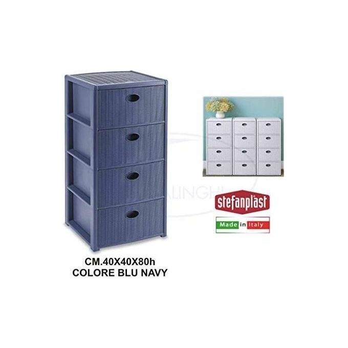 Stefanplast 30406 Cassettiera 4 Cassetti Elegance Blu Navy 40x40x79cm