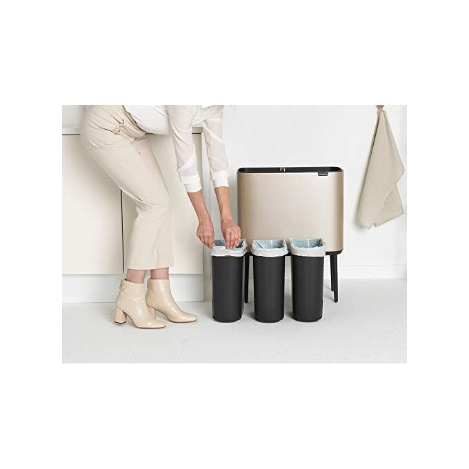Brabantia 304644 Bo Touch Bin Pattumiera 3x11 litri Acciaio Inox con Apertura Soft-Touch e Secchi Rimovibili colore Metallic Gold