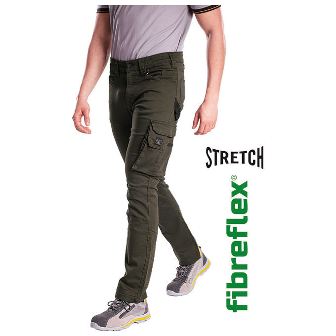 Rica Lewis 5429953 JOBC Jeans da Lavoro Multitasche Stretch Fibreflex Gamba Dritta colore Kaki