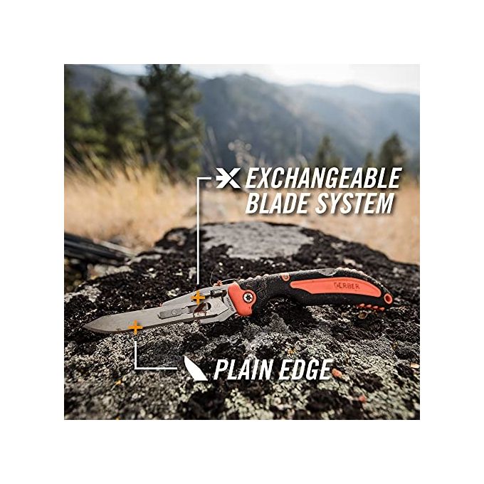 Gerber 1027855 Vital Pocket Folder EAB Coltello da Caccia Lama 7,1 cm Acciaio 420HC con 6 Lame di Ricambio colore Arancione