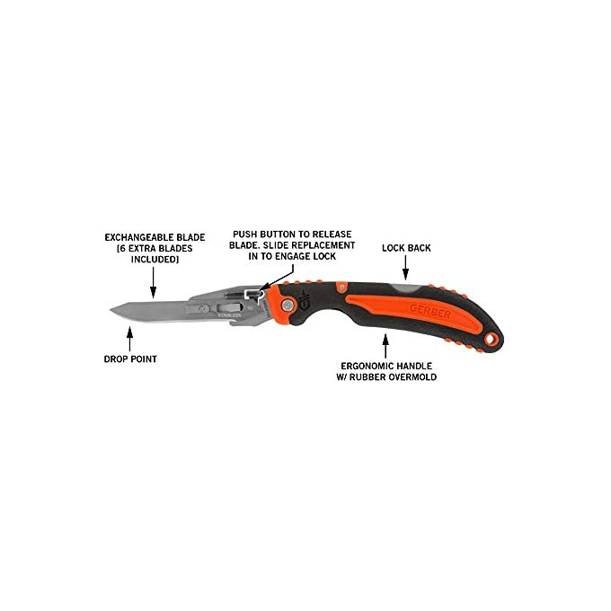 Gerber 1027855 Vital Pocket Folder EAB Coltello da Caccia Lama 7,1 cm Acciaio 420HC con 6 Lame di Ricambio colore Arancione